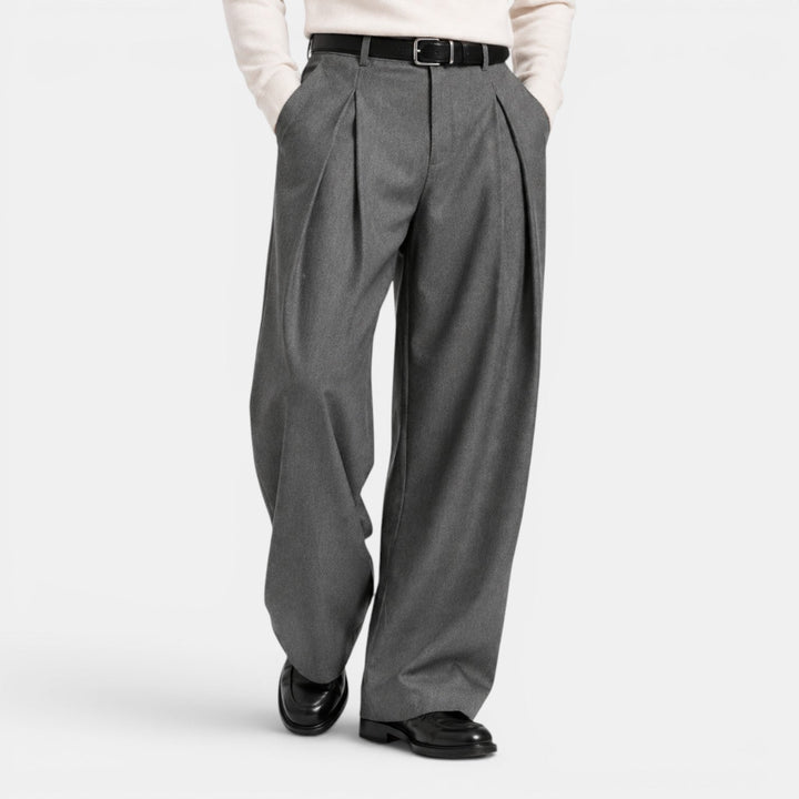 Jasper - Men's Pleated Front Wide-Leg Trousers with Fitted Waistband