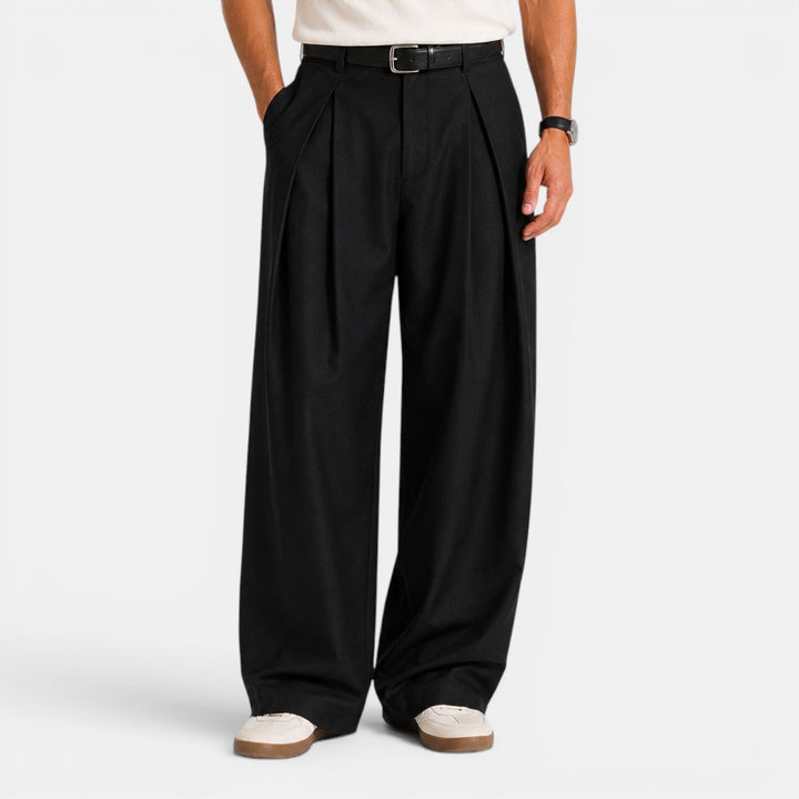 Jasper - Men's Pleated Front Wide-Leg Trousers with Fitted Waistband