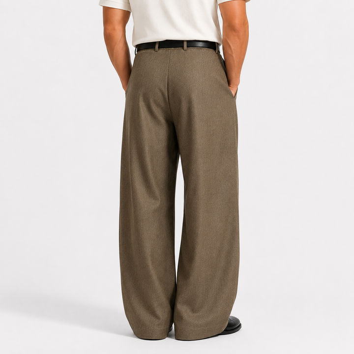 Jasper - Men's Pleated Front Wide-Leg Trousers with Fitted Waistband