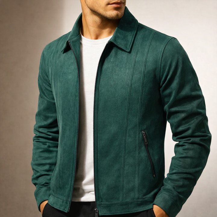 Jasper - Men's Zip-Front Suede Jacket with Notch Collar