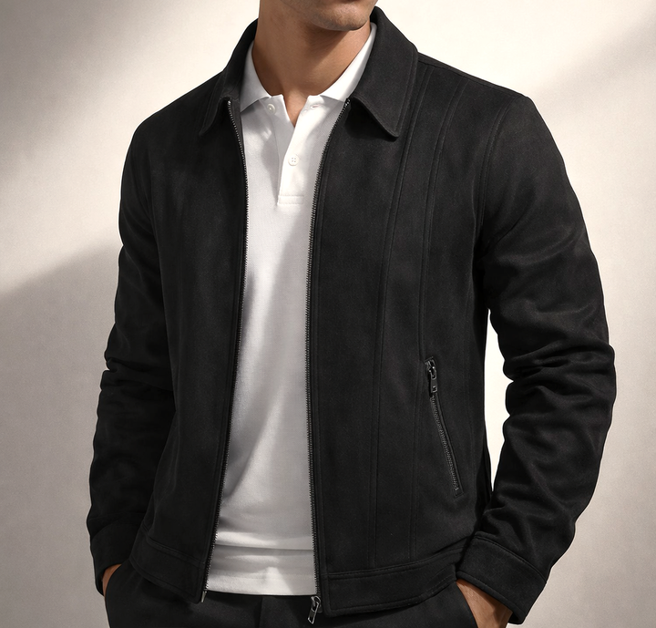 Jasper - Men's Zip-Front Suede Jacket with Notch Collar
