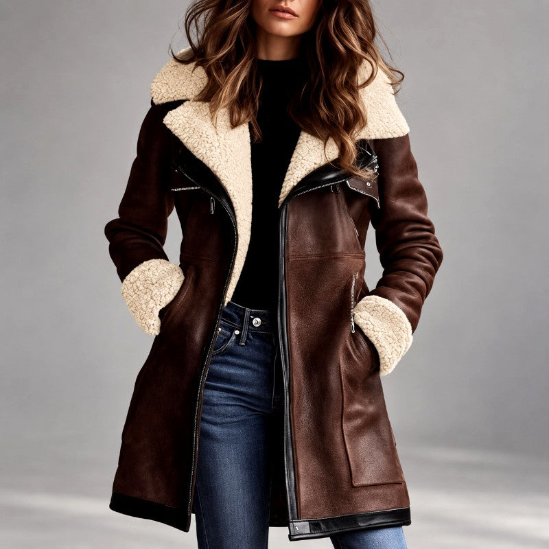 Jeanette - Women’s Faux Suede Shearling Long Coat 1