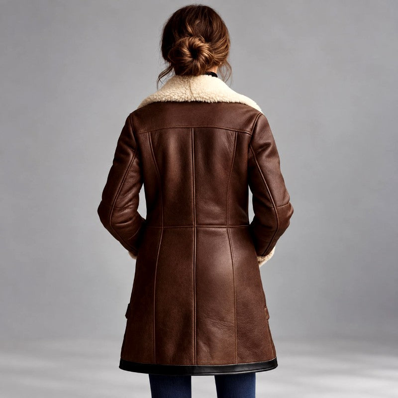Jeanette - Women’s Faux Suede Shearling Long Coat 3
