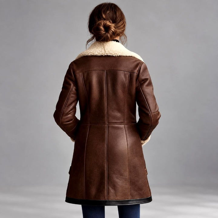 Jeanette - Women’s Faux Suede Shearling Long Coat 3