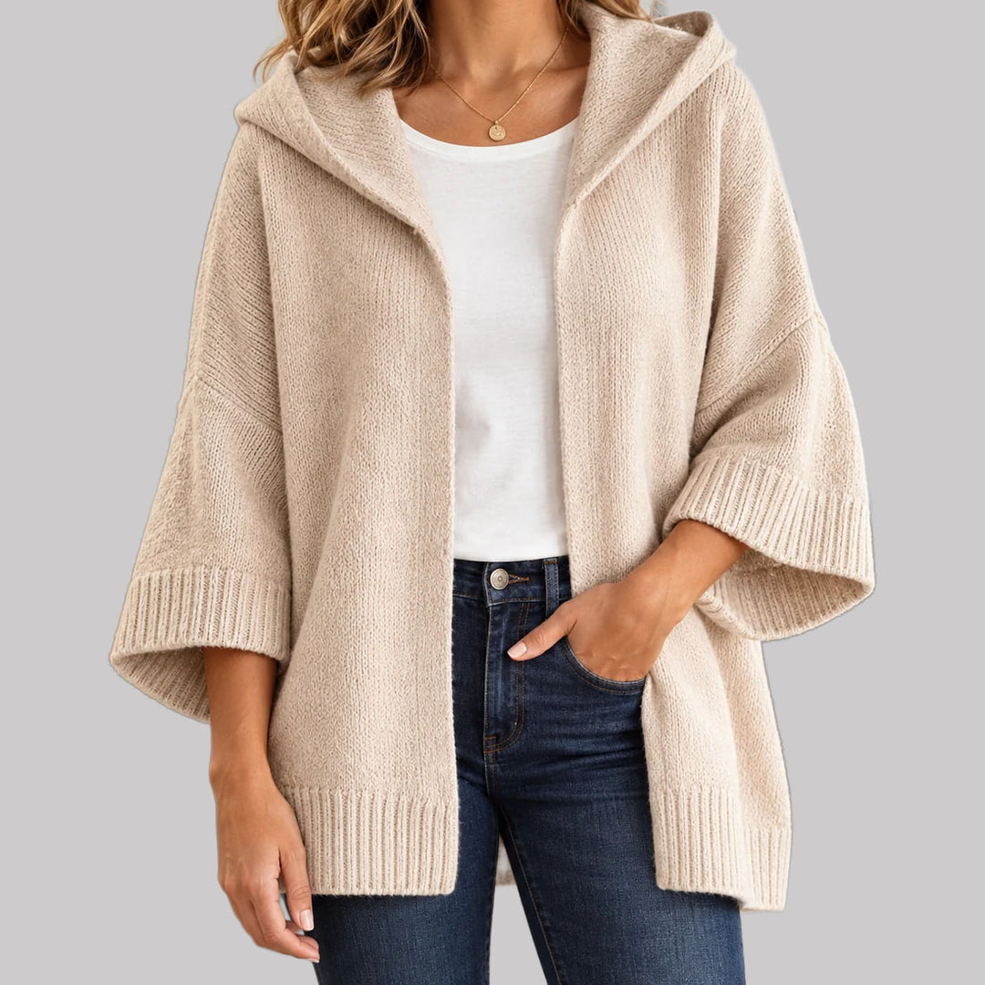 Jenny - Women's Hooded Cardigan with Wide Three-Quarter Sleeves