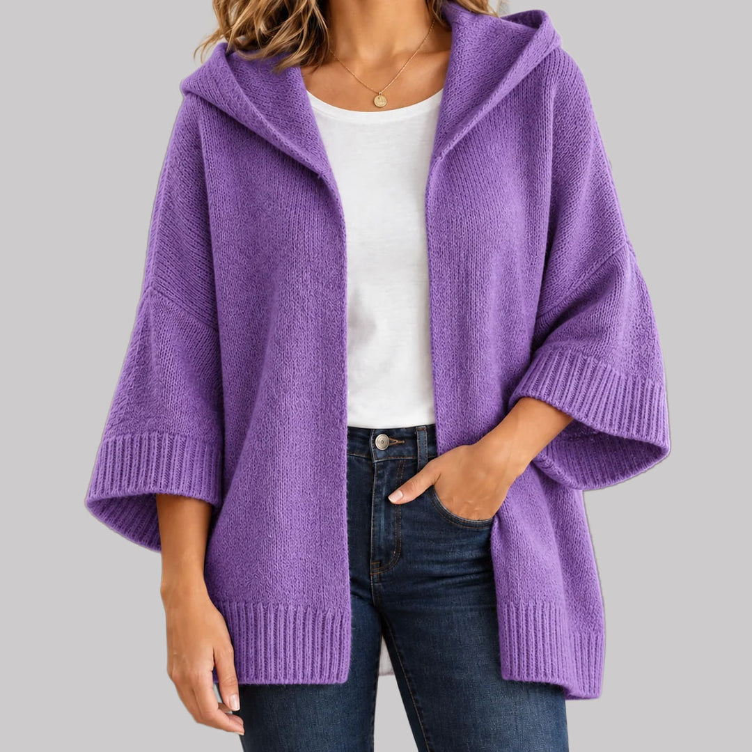 Jenny - Women's Hooded Cardigan with Wide Three-Quarter Sleeves