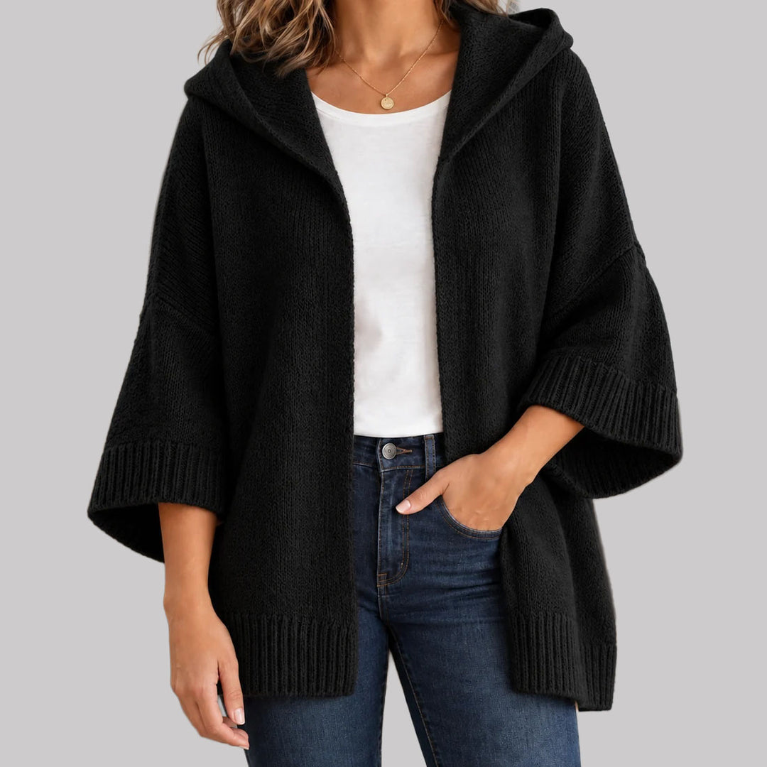 Jenny - Women's Hooded Cardigan with Wide Three-Quarter Sleeves