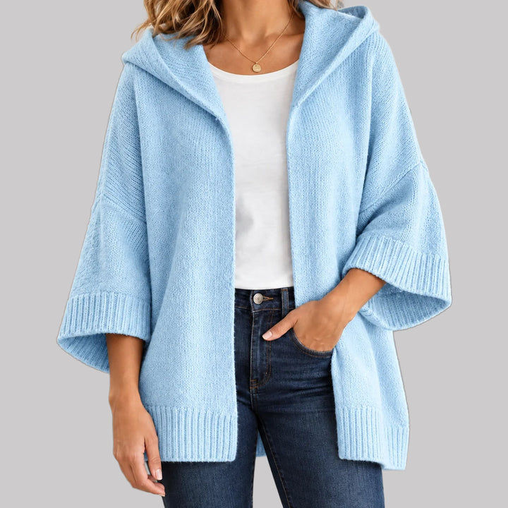 Jenny - Women's Hooded Cardigan with Wide Three-Quarter Sleeves
