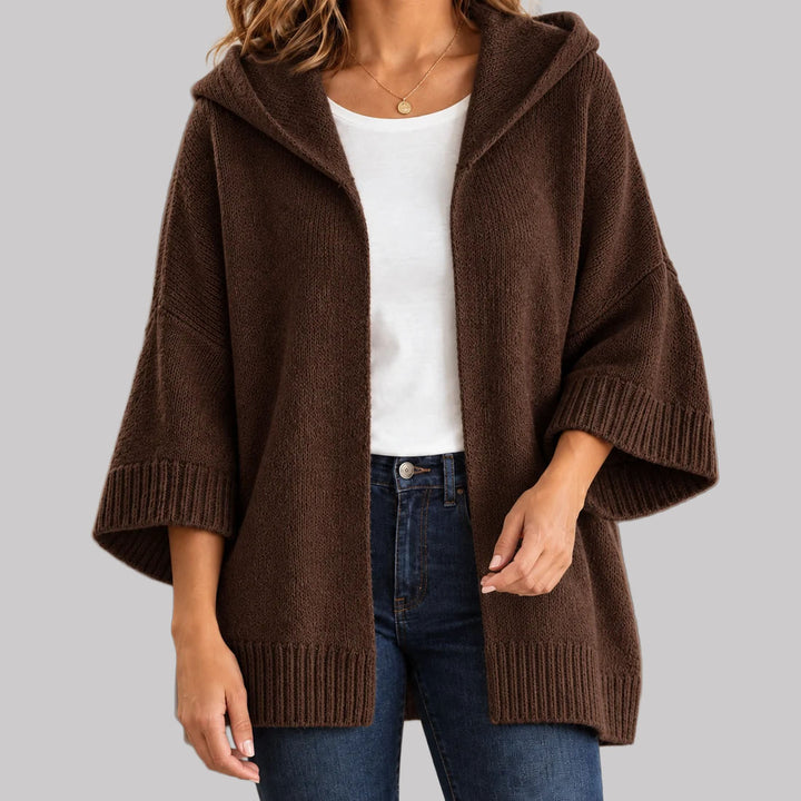 Jenny - Women's Hooded Cardigan with Wide Three-Quarter Sleeves