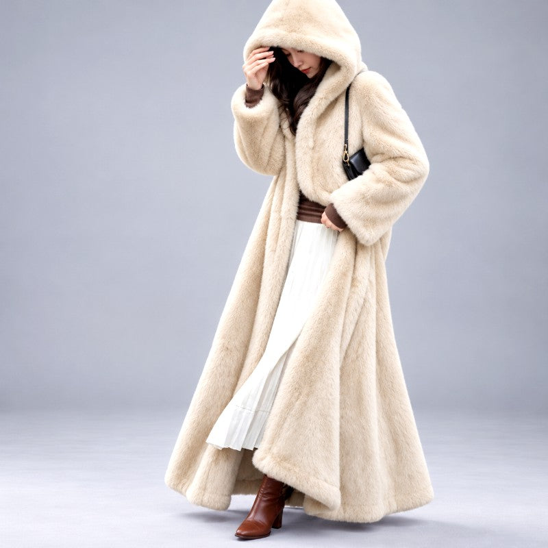 Jenny - Women's Hooded Long Coat with Flowing Hem 3