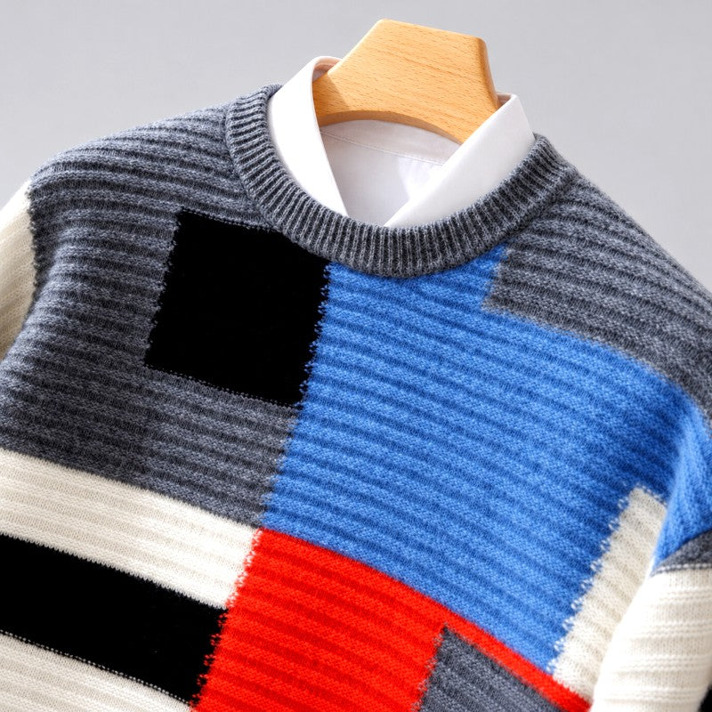 Jonas - Men's Wool Geometric Color-Block Crew Neck Sweater 1