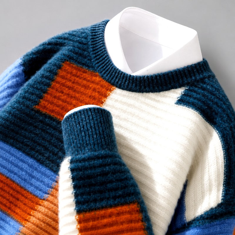 Jonas - Men's Wool Geometric Color-Block Crew Neck Sweater 2