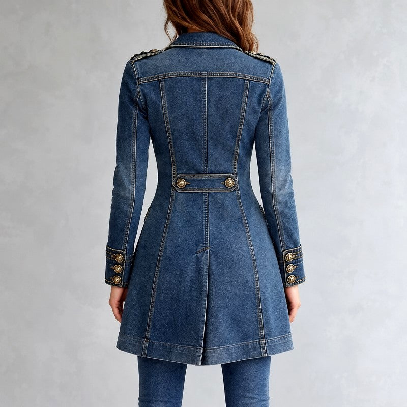 Jordana - Women's Denim Military Button-Front Coat 4