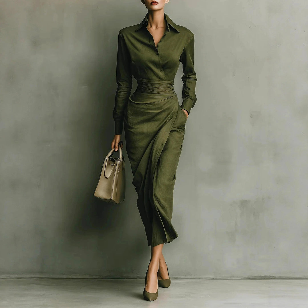 Josefine - Women's Ruched Waist Asymmetric Long Sleeve Dress 1