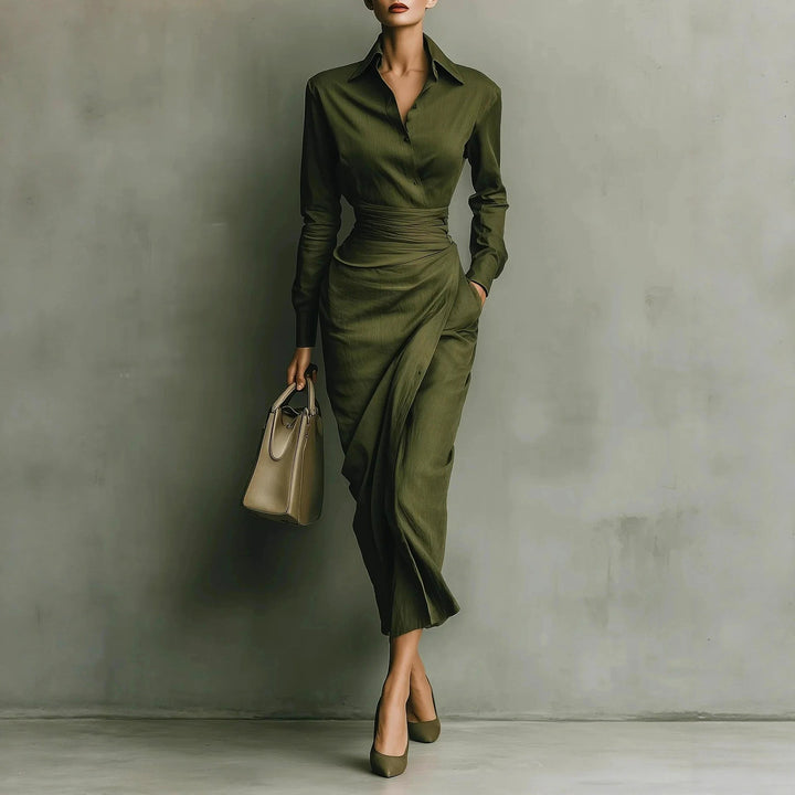 Josefine - Women's Ruched Waist Asymmetric Long Sleeve Dress 1