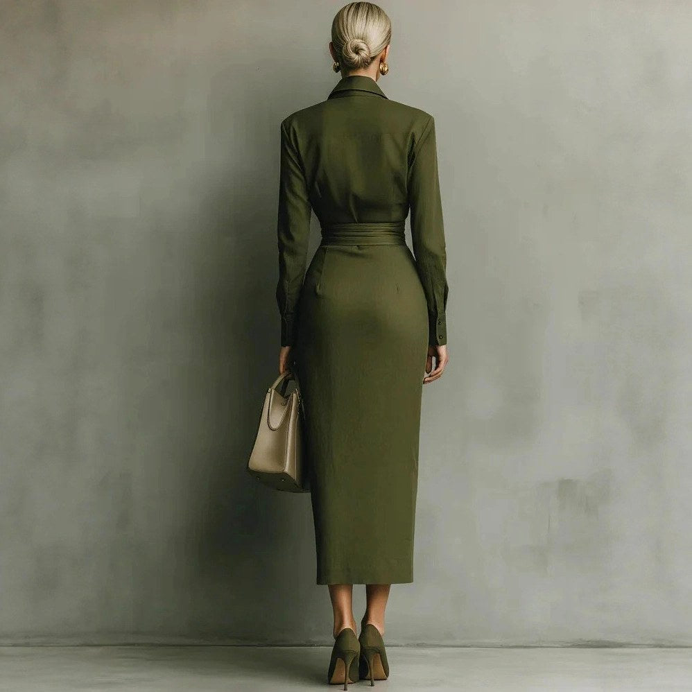 Josefine - Women's Ruched Waist Asymmetric Long Sleeve Dress 2