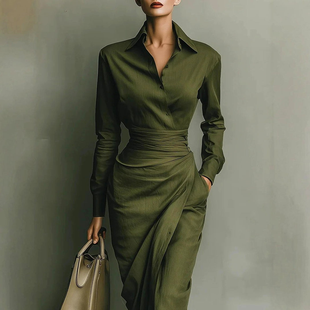 Josefine - Women's Ruched Waist Asymmetric Long Sleeve Dress 3