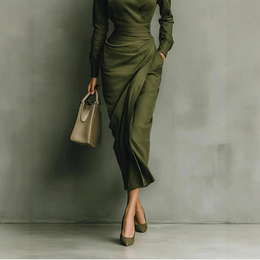 Josefine - Women's Ruched Waist Asymmetric Long Sleeve Dress 4