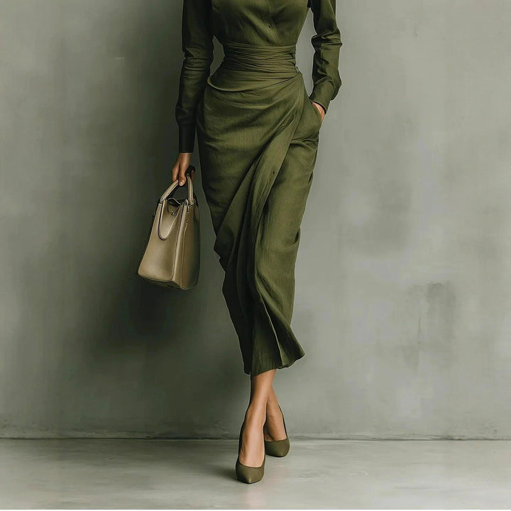 Josefine - Women's Ruched Waist Asymmetric Long Sleeve Dress 4