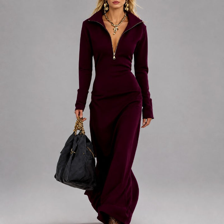 Josephine - Women's Half-Zip High Collar Maxi Dress 2