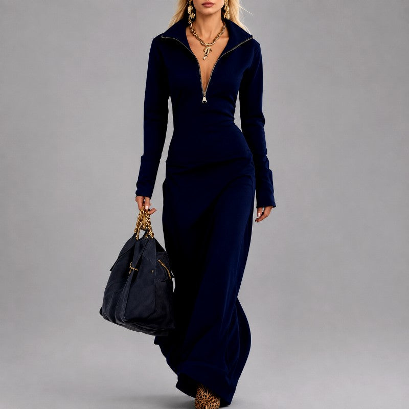 Josephine - Women's Half-Zip High Collar Maxi Dress 3