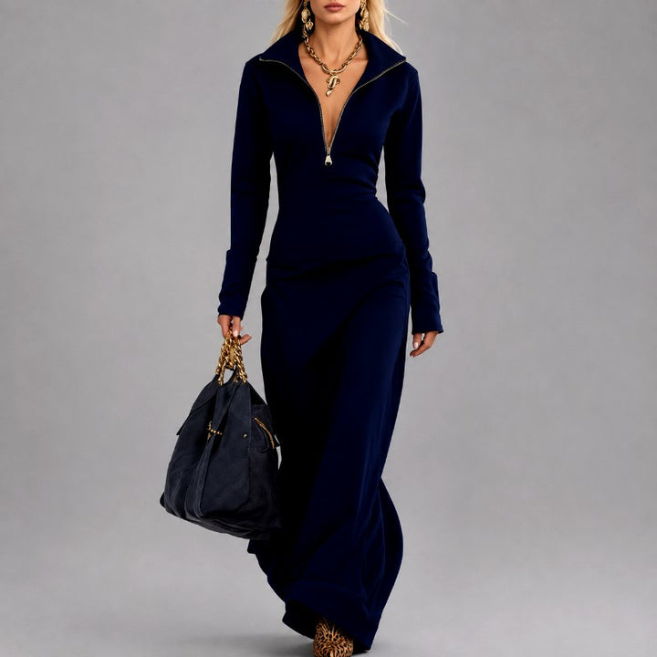 Josephine - Women's Half-Zip High Collar Maxi Dress 3