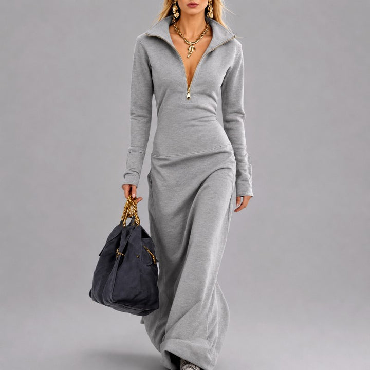 Josephine - Women's Half-Zip High Collar Maxi Dress 4