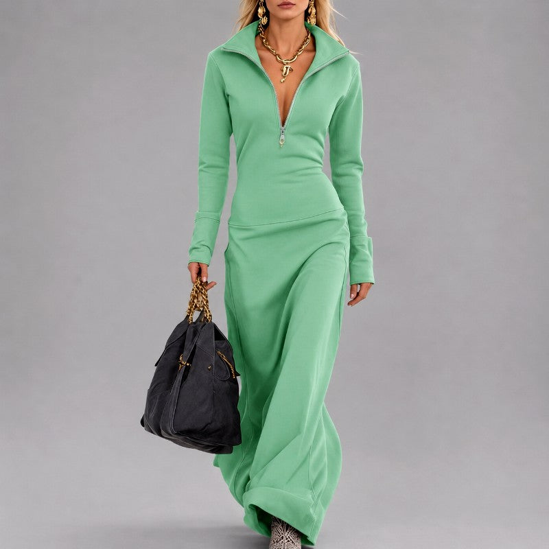 Josephine - Women's Half-Zip High Collar Maxi Dress 5