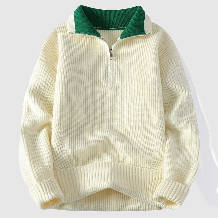 Jovan - Men's Ribbed Half-Zip Polo Collar Sweater