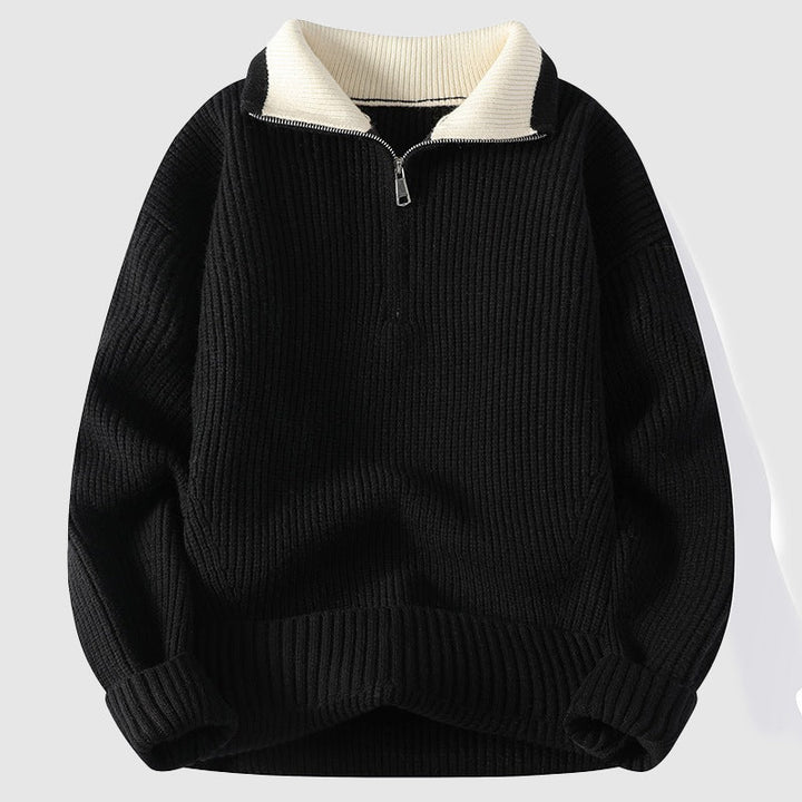 Jovan - Men's Ribbed Half-Zip Polo Collar Sweater