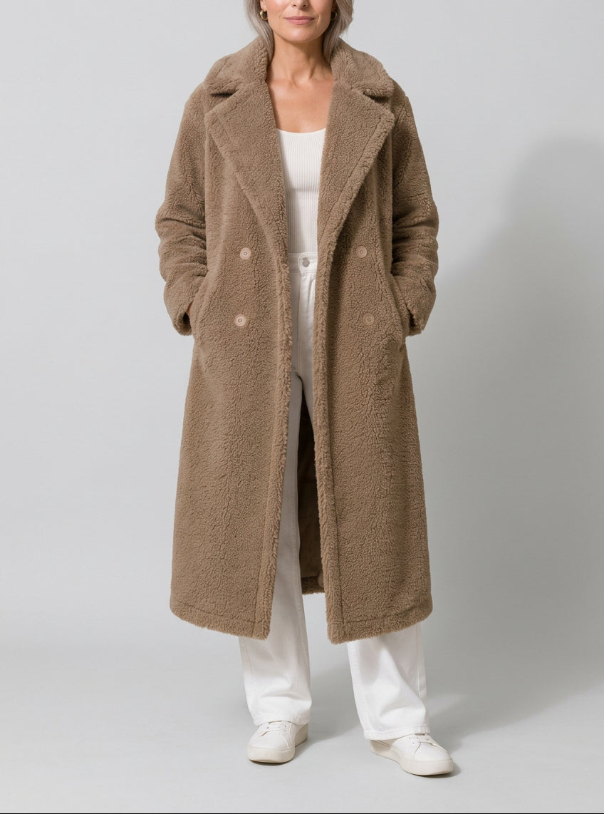 Jovie - Women’s Long Teddy Coat with Pockets