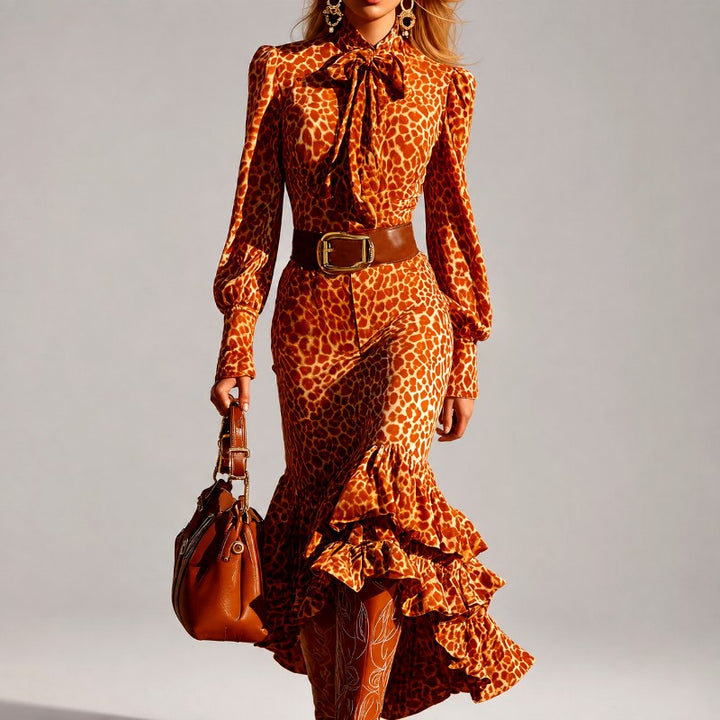Judith - Women's Animal Print Puff Sleeve Maxi Dress 1