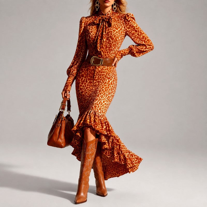 Judith - Women's Animal Print Puff Sleeve Maxi Dress 2