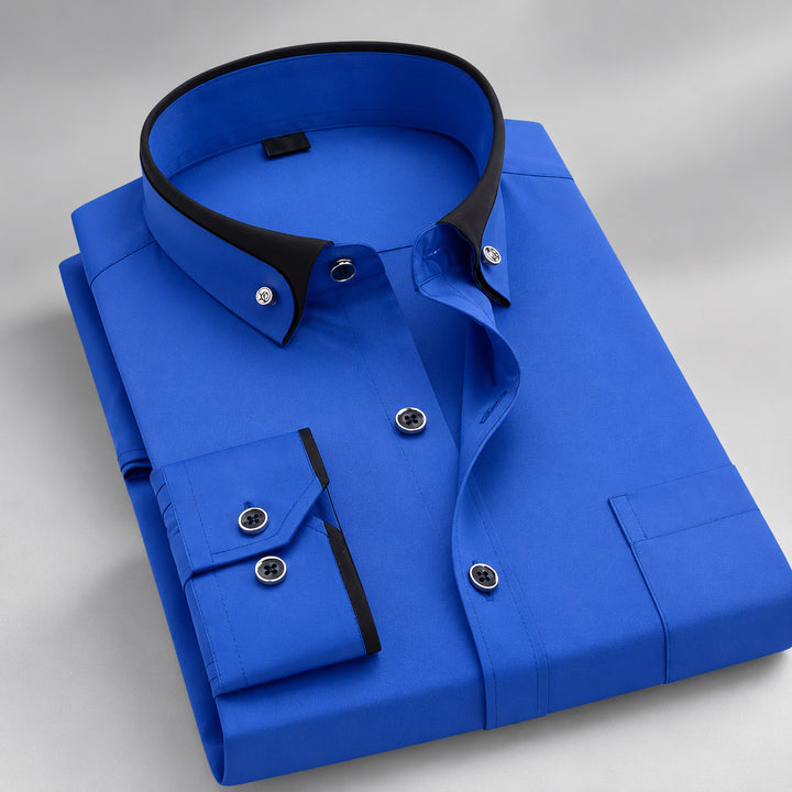 Julian - Men's Contrast-Collar Long-Sleeve Dress Shirt