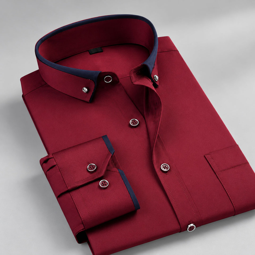 Julian - Men's Contrast-Collar Long-Sleeve Dress Shirt