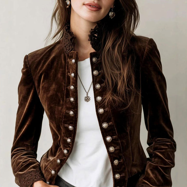 Julieta -  Women's Lace-Trimmed Velvet Military Jacket