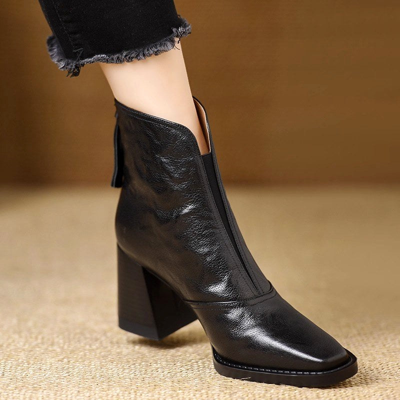 June - Women's Square Toe Block Heel Ankle Boots 1