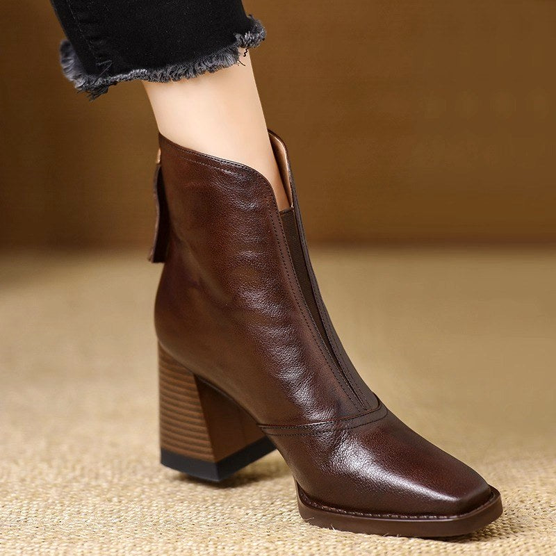June - Women's Square Toe Block Heel Ankle Boots 2
