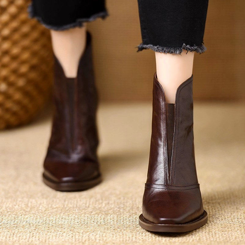 June - Women's Square Toe Block Heel Ankle Boots 4