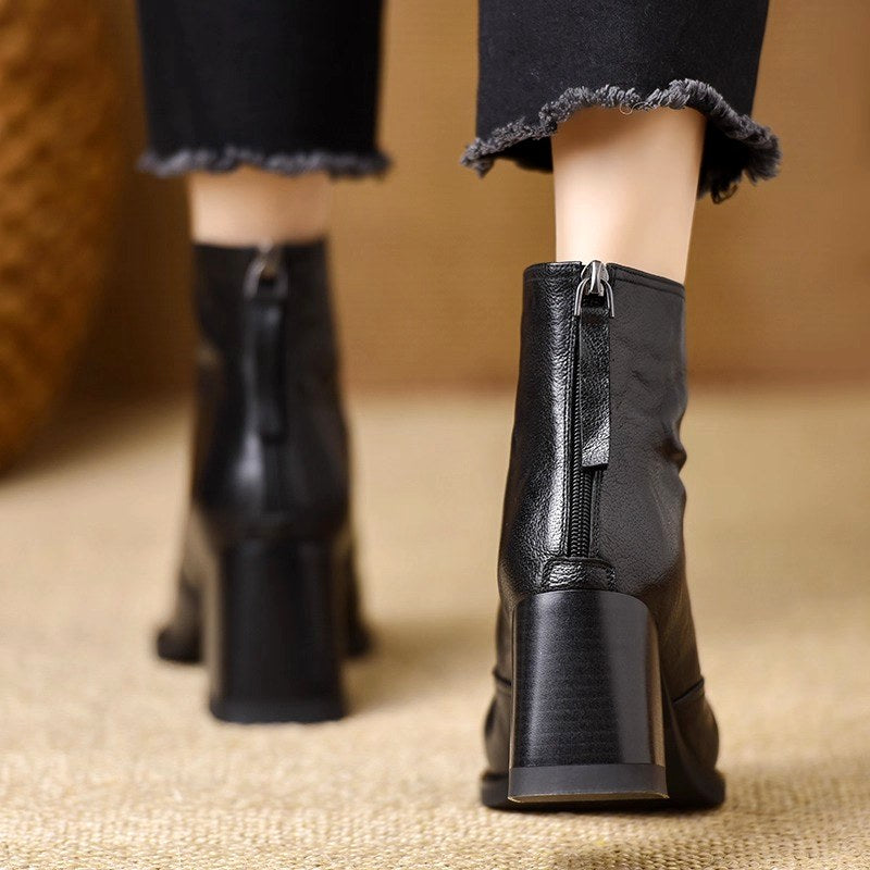 June - Women's Square Toe Block Heel Ankle Boots 5