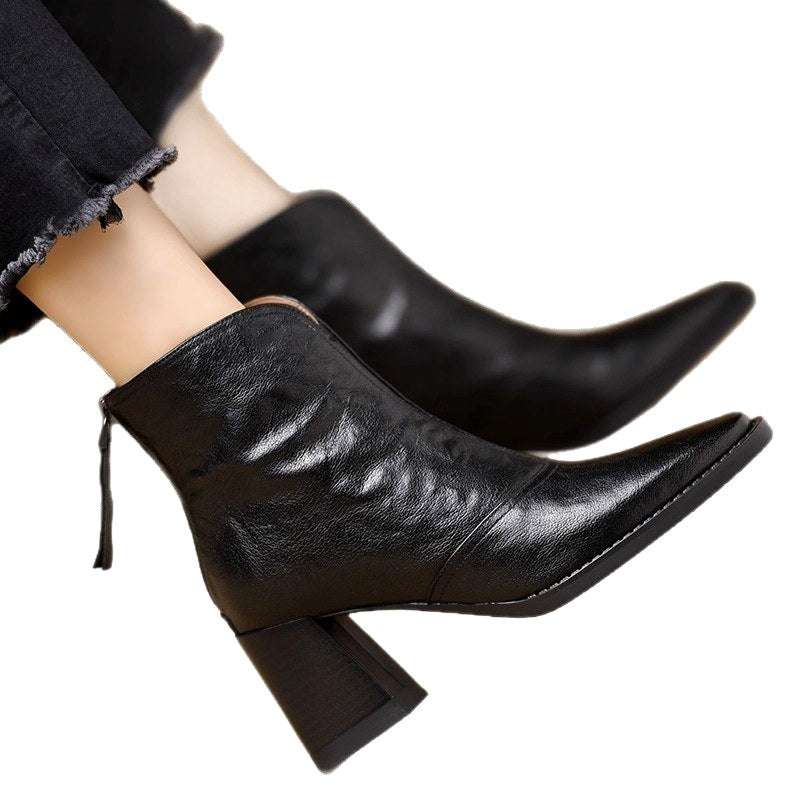 June - Women's Square Toe Block Heel Ankle Boots 6