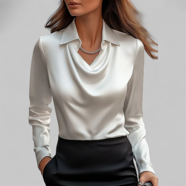 Juno - Women's Satin Cowl Neck Long Sleeve Blouse 1