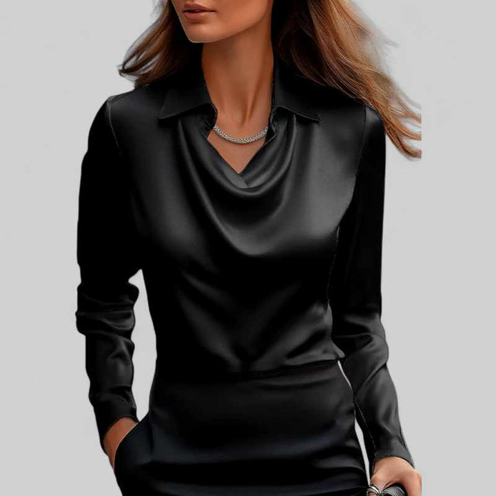 Juno - Women's Satin Cowl Neck Long Sleeve Blouse 3