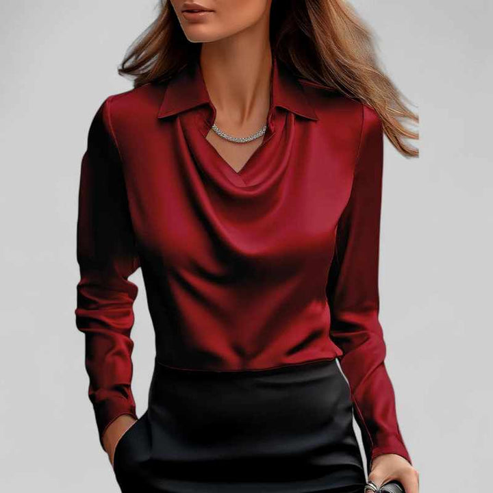 Juno - Women's Satin Cowl Neck Long Sleeve Blouse 4