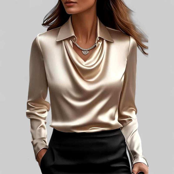 Juno - Women's Satin Cowl Neck Long Sleeve Blouse 5