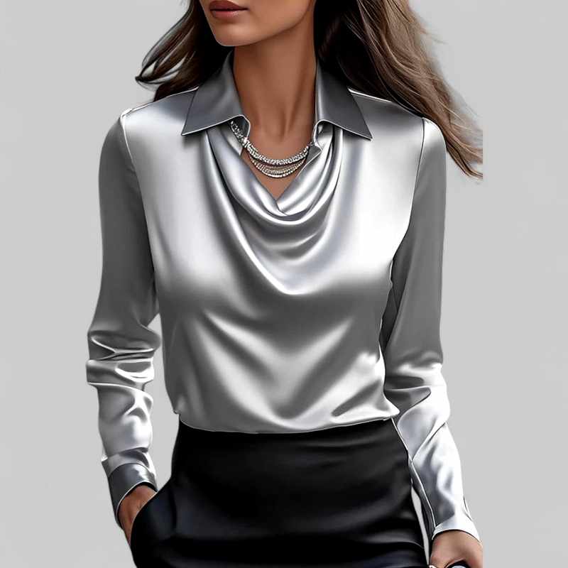 Juno - Women's Satin Cowl Neck Long Sleeve Blouse 6