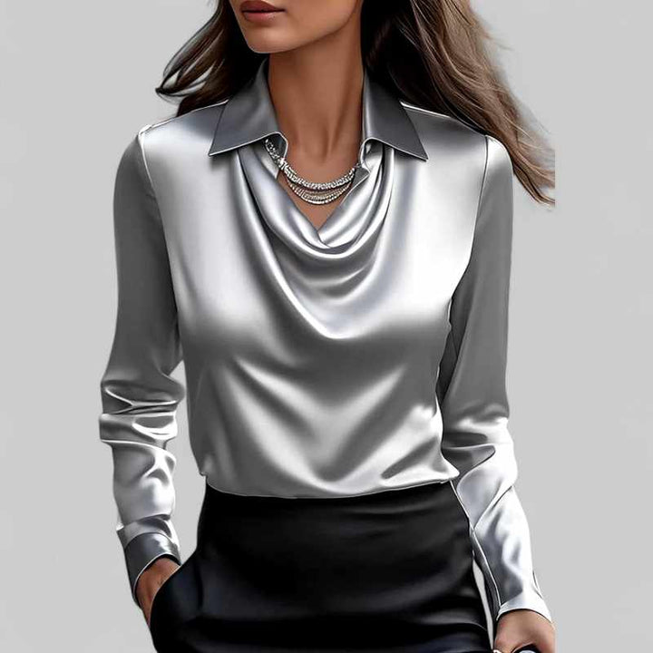 Juno - Women's Satin Cowl Neck Long Sleeve Blouse 6