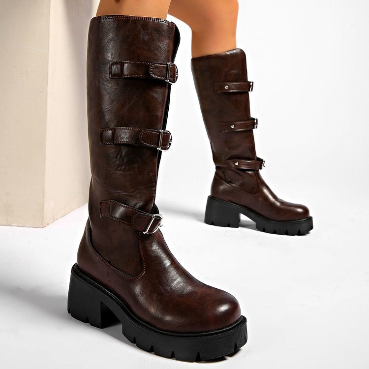 Kaia - Women's Buckle Knee High Platform Boots 2