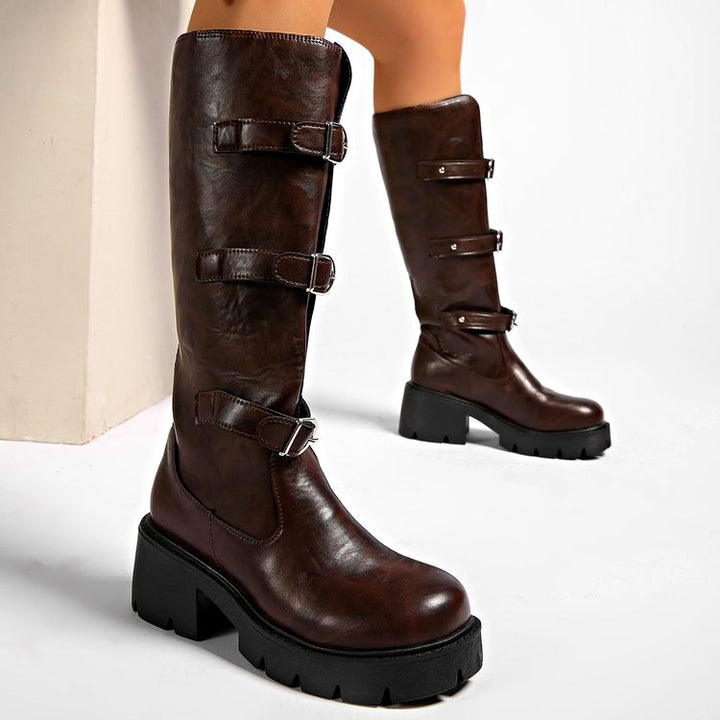 Kaia - Women's Buckle Knee High Platform Boots 2
