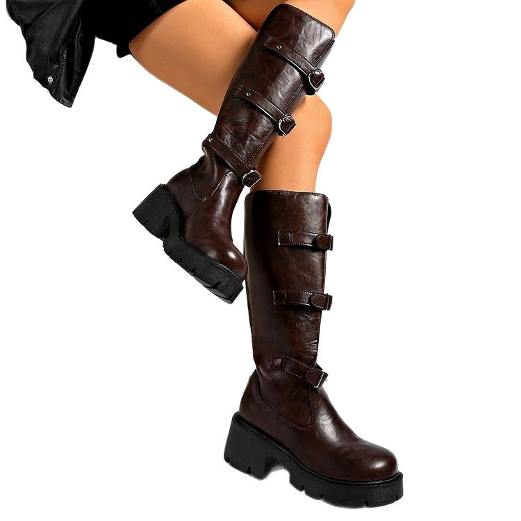 Kaia - Women's Buckle Knee High Platform Boots 4